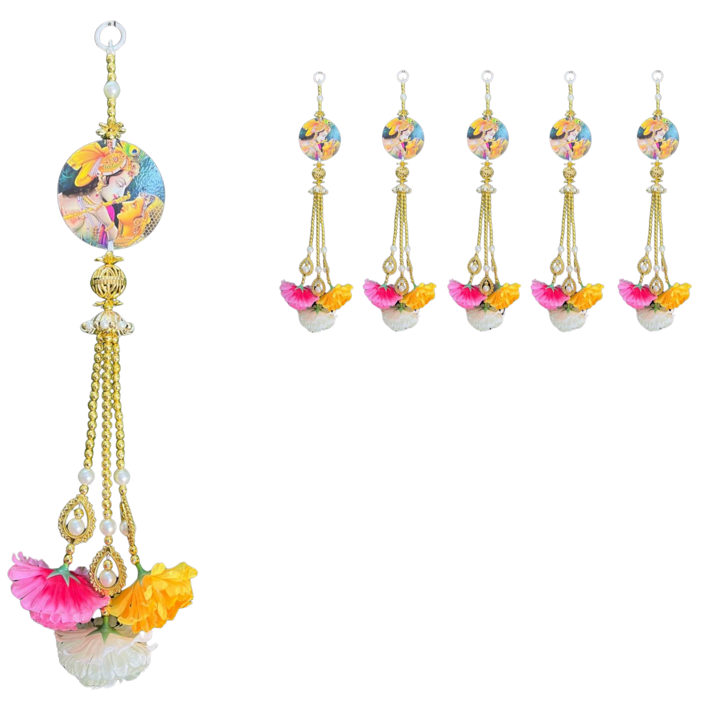 Flower And Beads Hanging Radha-Krishna