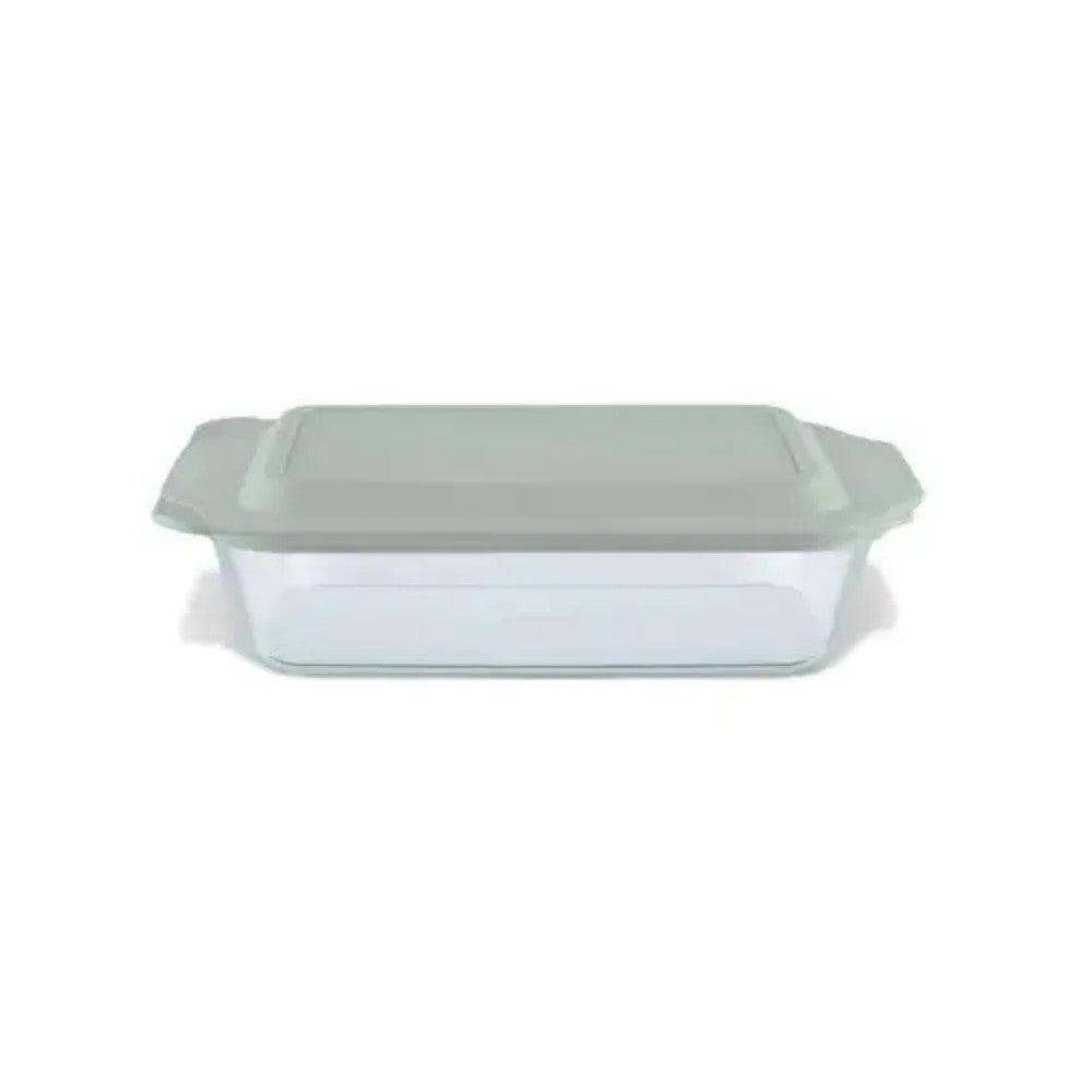 PYREX 1134584 Deep 7 x 11" Rectangle Glass Baking Dish with Sage Green Lid
