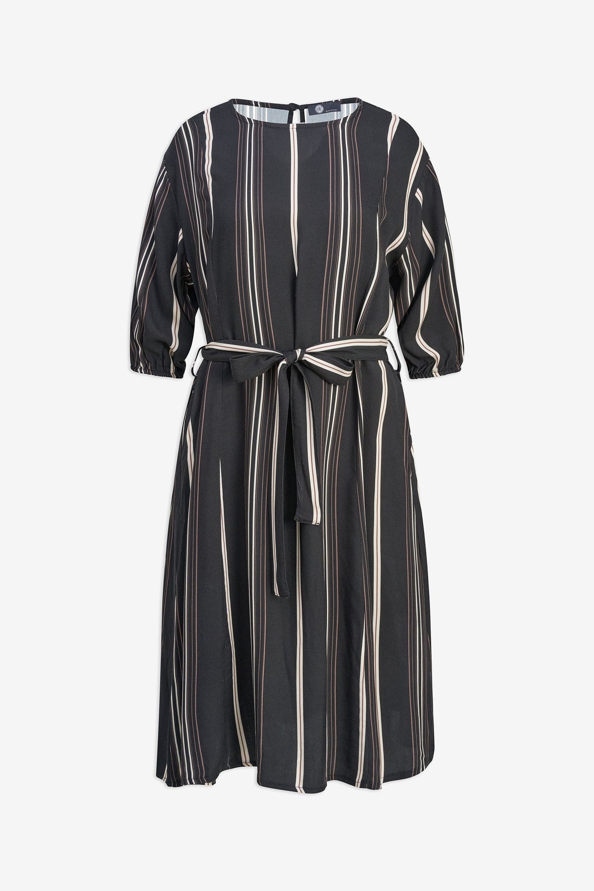 Women's Woven Printed Crew-Neck Dress, with Long Sleeves, a Removable Belt & Side Seam Pockets