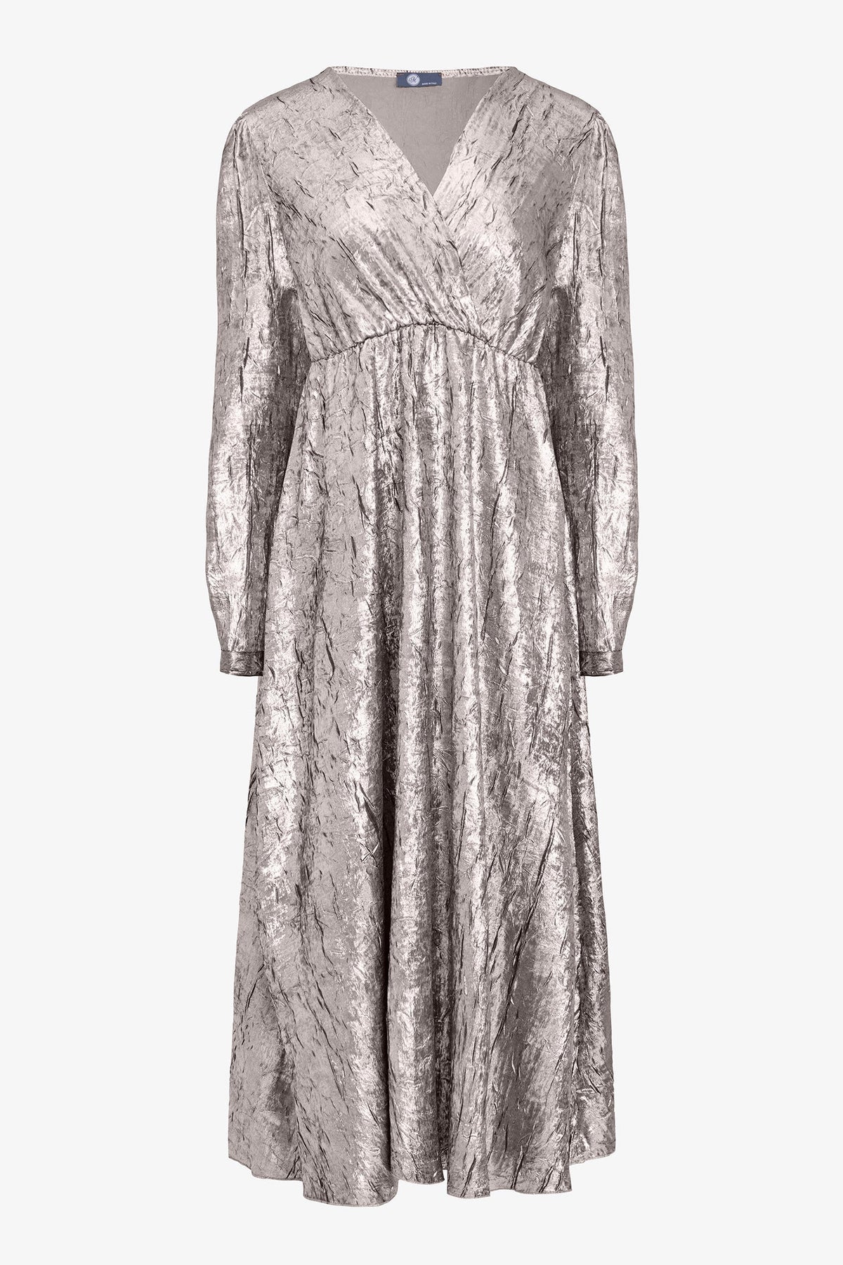 Women's Woven Fixed Crossover V-Neck Dress with Long Sleeves