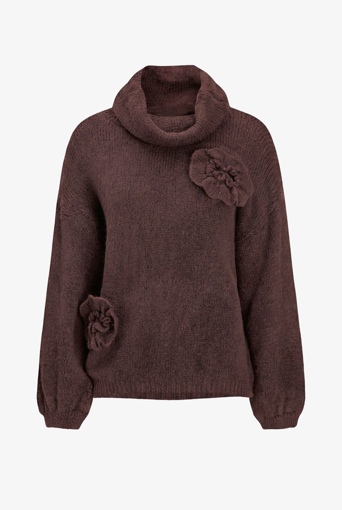 Women's Cowl Turtleneck Sweater, Long Sleeves & Flower Details