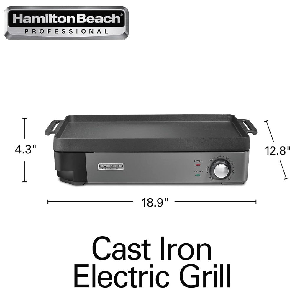 HAMILTON BEACH PROFESSIONAL 38560 Iron Indoor Electric Grill & Griddle - Refurbished with Home Essentials warranty