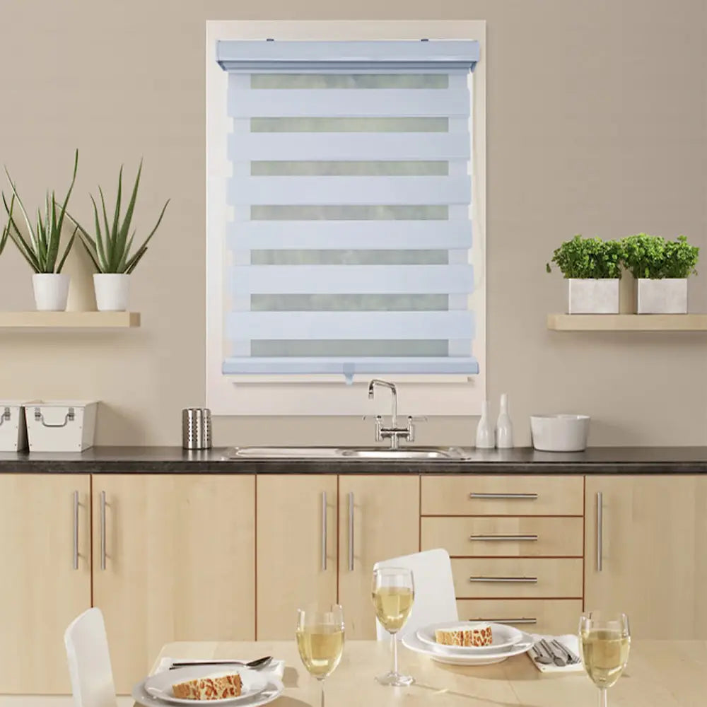ITY CDNW-1 58 Olivia Stone Cordless Polyester Zebra Day-Night Blind 58"x84" in White