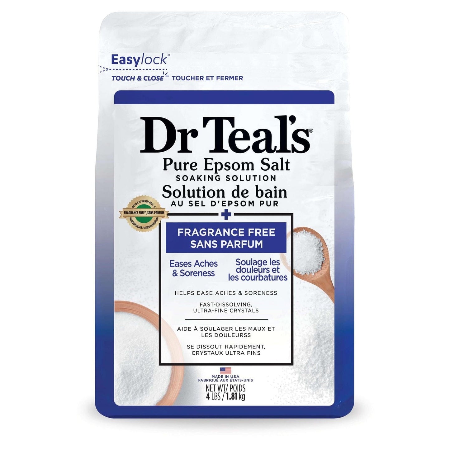 DR TEAL'S SOLUTION DE TREMPAGE DE SEL D'EPSOM PUR SANS PARFUM 4 LBS