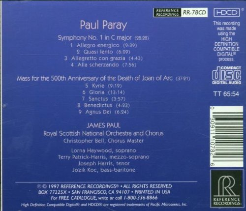 Paray: Symphonie n° 1 en ut / Messe pour le 500e anniversaire de la mort de Jeanne d'Arc