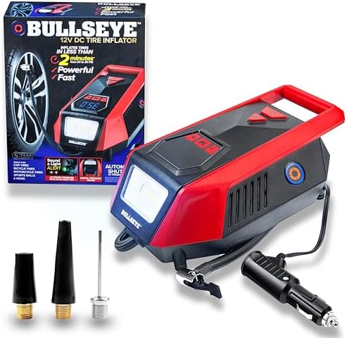 Bullseye Pro Digital Tire Inflator Automatic 150 PSI Max w/Gauge Display Screen & Pre-Set Pressure in KPA, PSI, BAR, kg/cm, Built-in LED Lights, Rechargeable, Air Compressor, Car Tire Pump Car|B0CBSQ5CGN