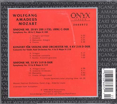 Sinfonie Nr.28 /Konzerte Fur Violine Und Orchestre Nr.4 /Sinfonie Nr.33 Import