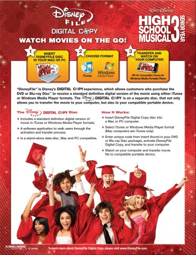 High School Musical 3 : Nos années lycée : DVD 2 disques + copie numérique bonus
