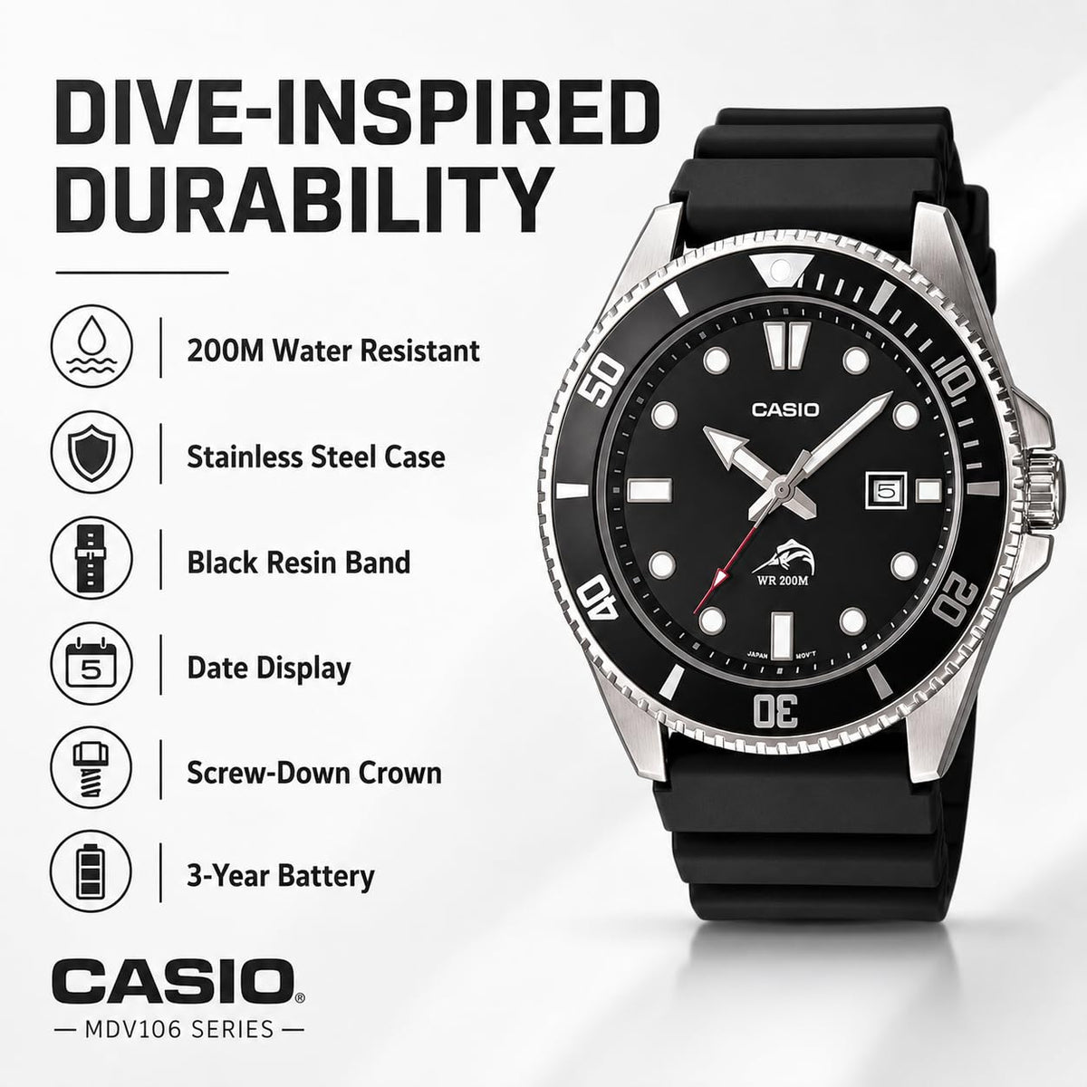 Casio Menâs MDV106-1AV 200M Duro Analog Watch, Black đ All In One Marketplace Canada