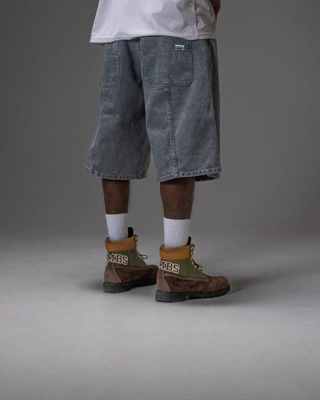 Jacker '3 Stripes' Denim Baggy Shorts - Grey