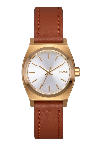 Nixon 'Small Time Teller Leather' Watch - Light Gold / Saddle