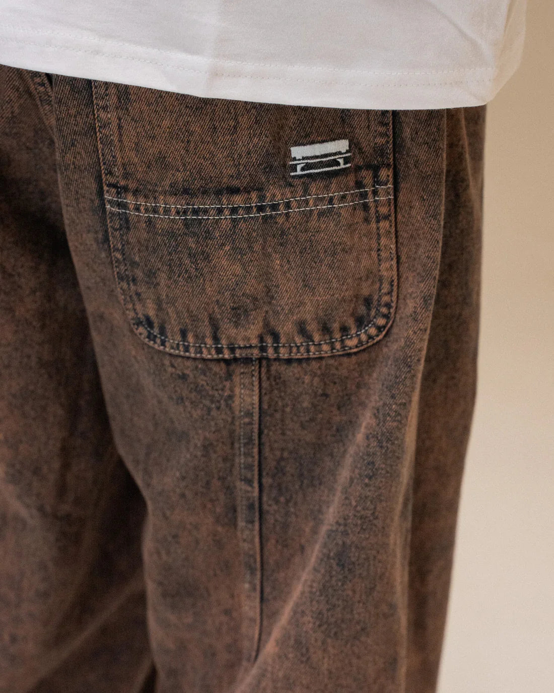 Jacker '3 Stripes' Dyed Denim Baggy Pants - Brown