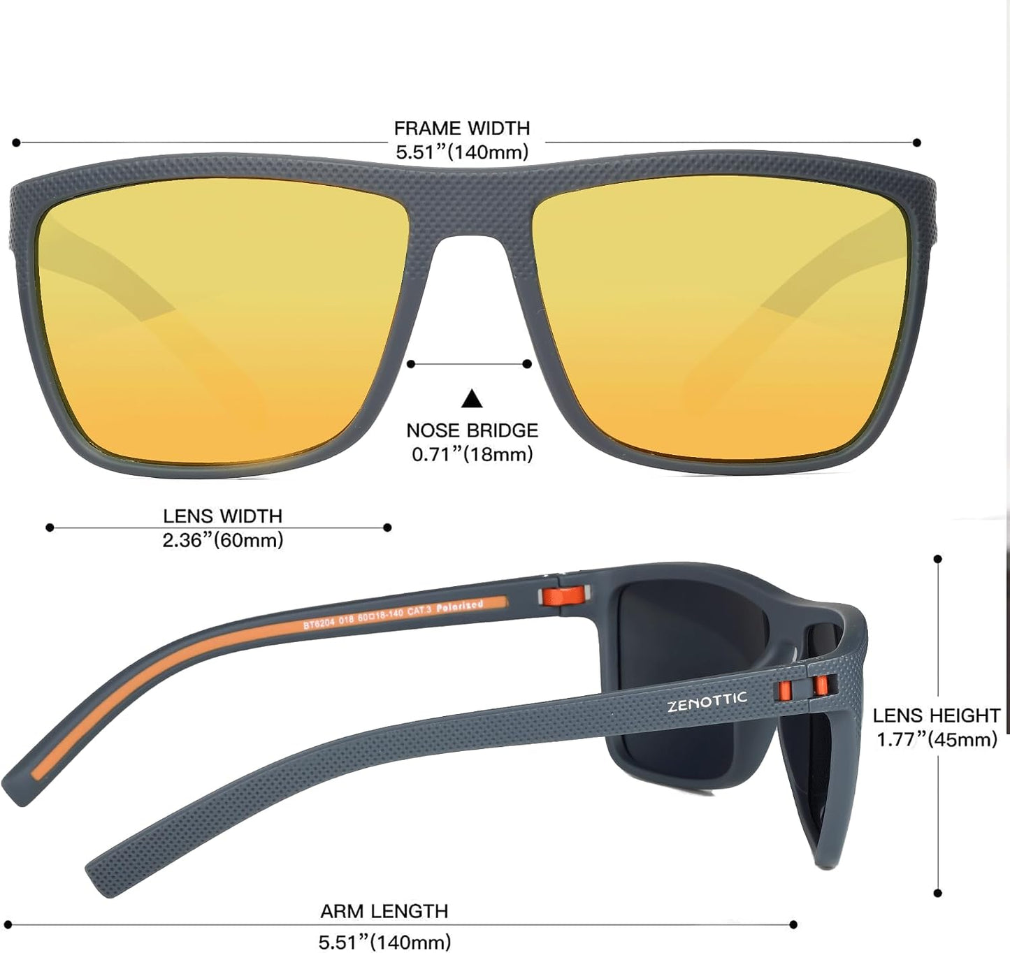 ZENOTTIC Polarized Sunglasses for Men – Lightweight TR90 Frame, UV400, Square