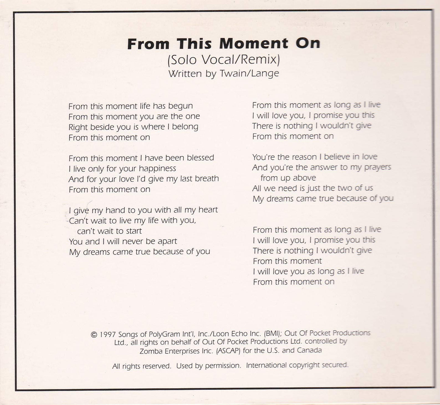 From This Moment on