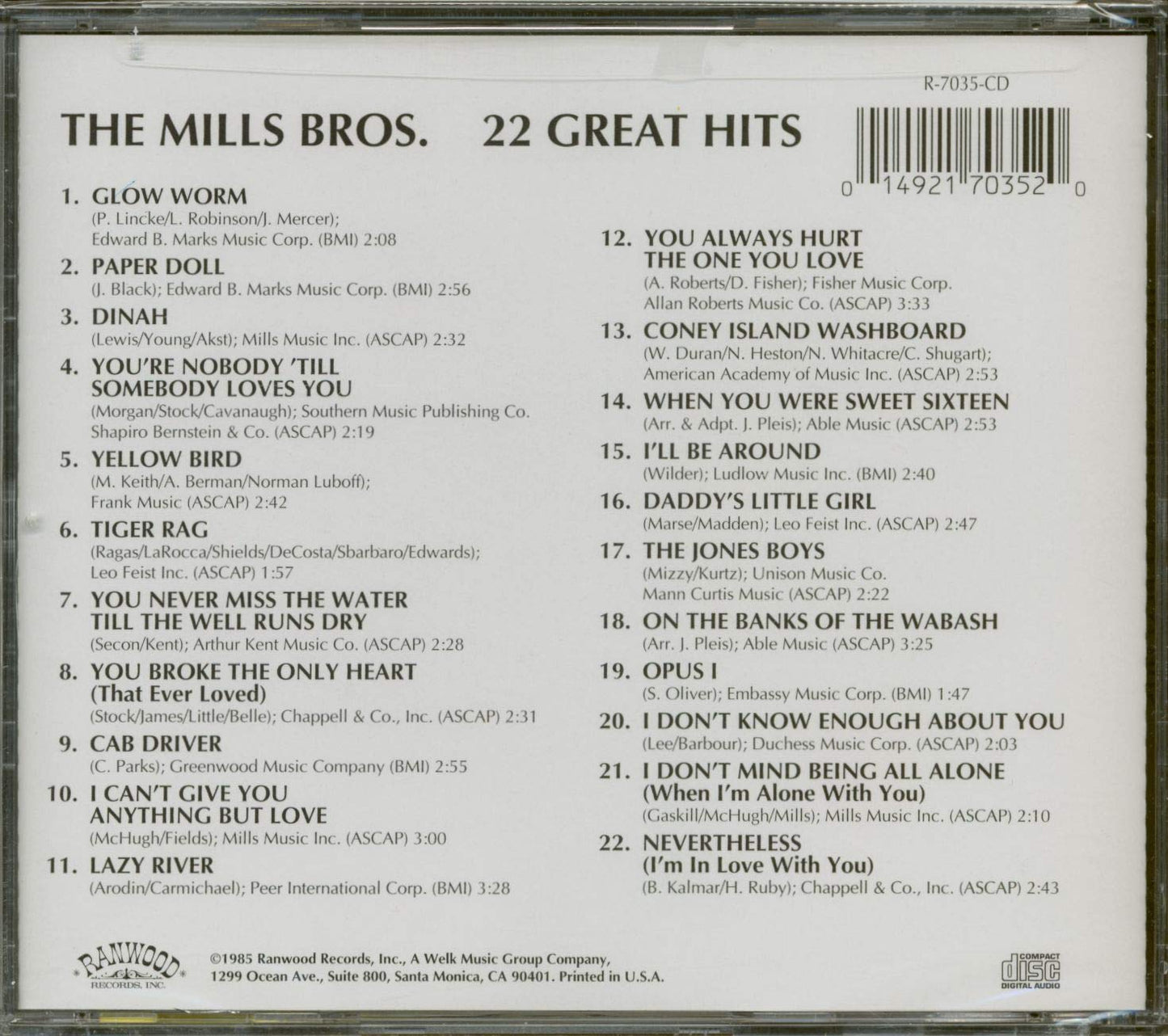 The Mills Bros / 22 Great Hits - CD (Used)