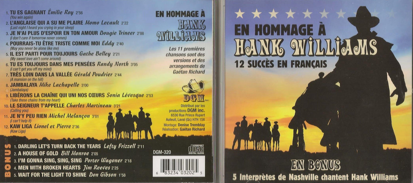 EN HOMMAGE À HANK WILLIAMS - 12 SUCCÈS EN FRANCAIS + 5 BONUS TRACKS