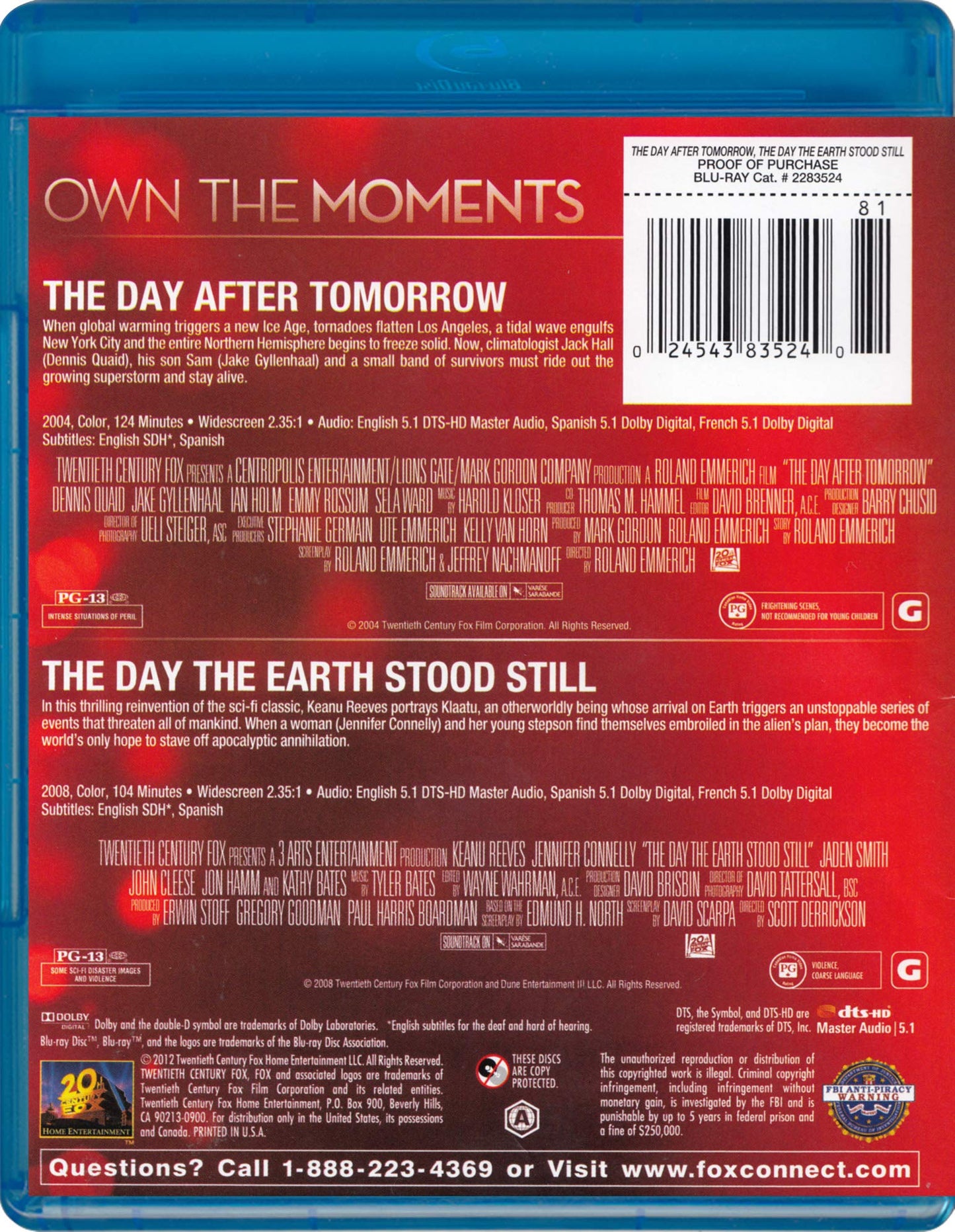 The Day After Tomorrow + The Day The Earth Stood Still - Blu-Ray (Used)