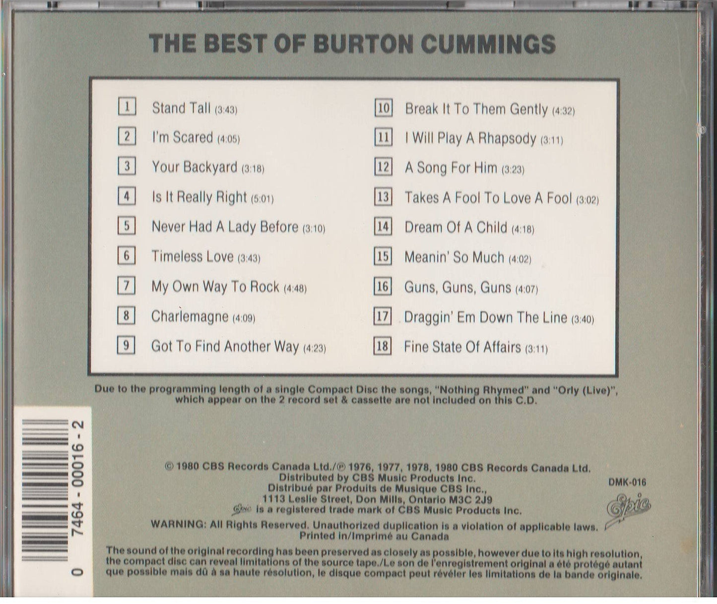 Burton Cummings / Best of - CD (Used)