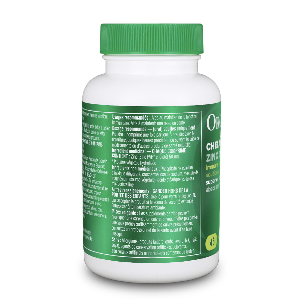 Organika Chelated Zinc 45 Tabs đ All In One Marketplace Canada