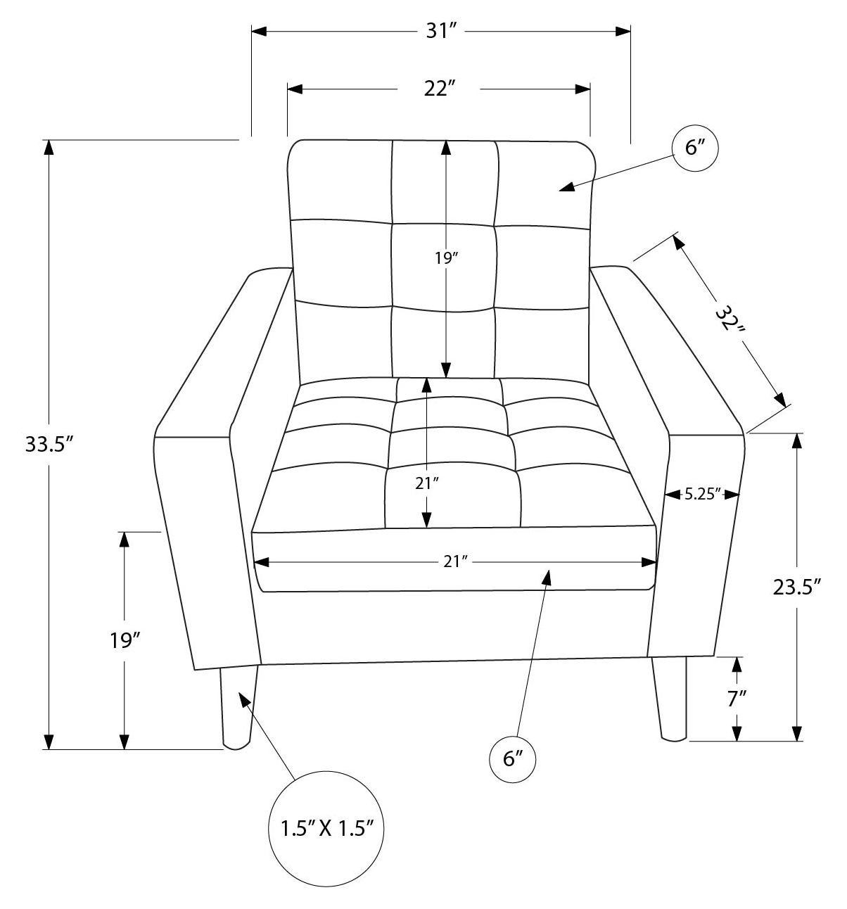 Monarch Fauteuil de 31 po LUMOS-17 – Tissu gris foncé (8J11L17)