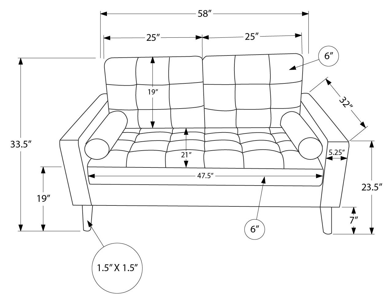 Causeuse de 58 po avec deux coussins de Monarch - CK5A95 - Cuir polyuréthane noir (8J12A95)