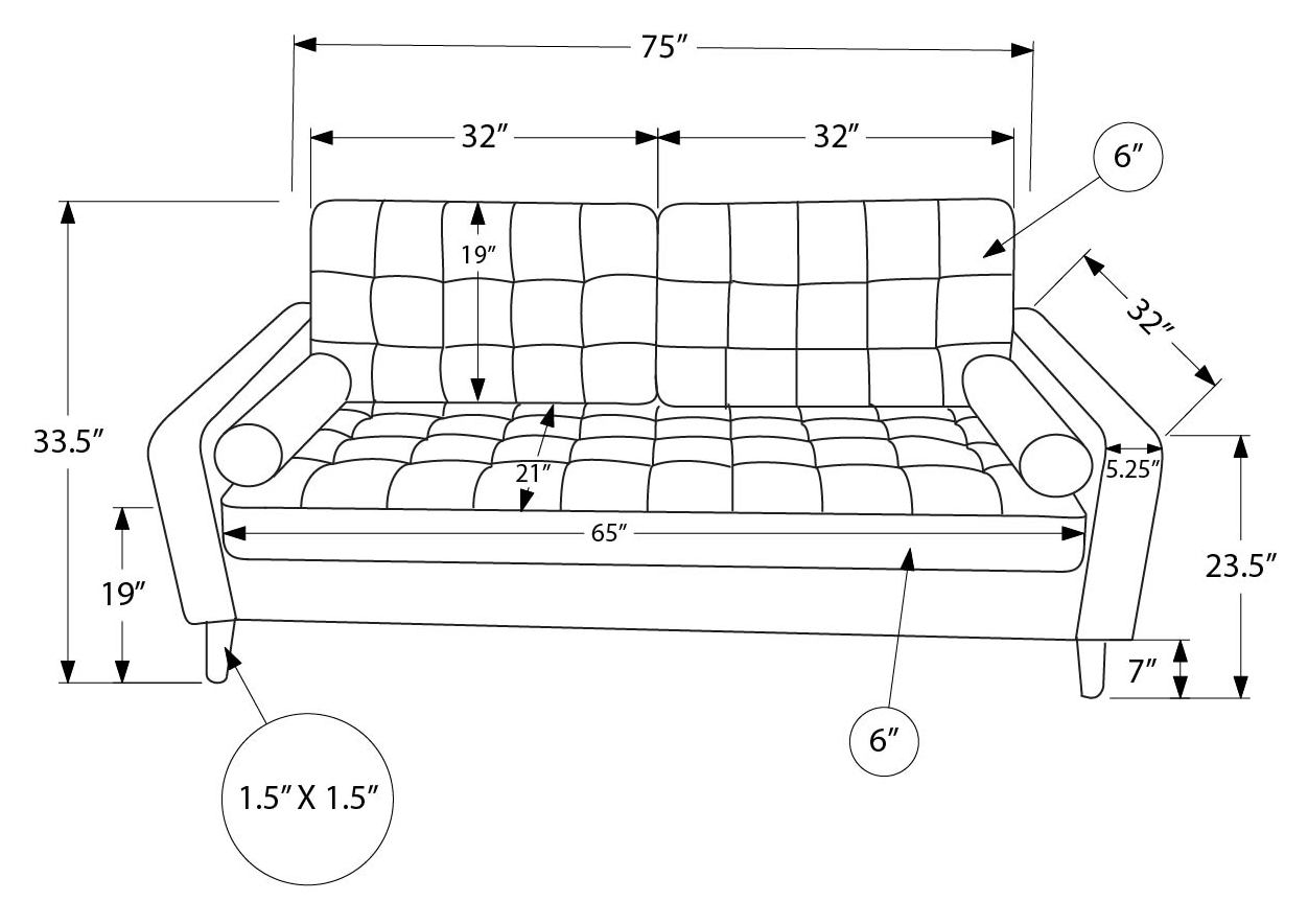 Sofa de 75" avec 2 coussins de Monarch - Simili cuir noir (CK5A95)