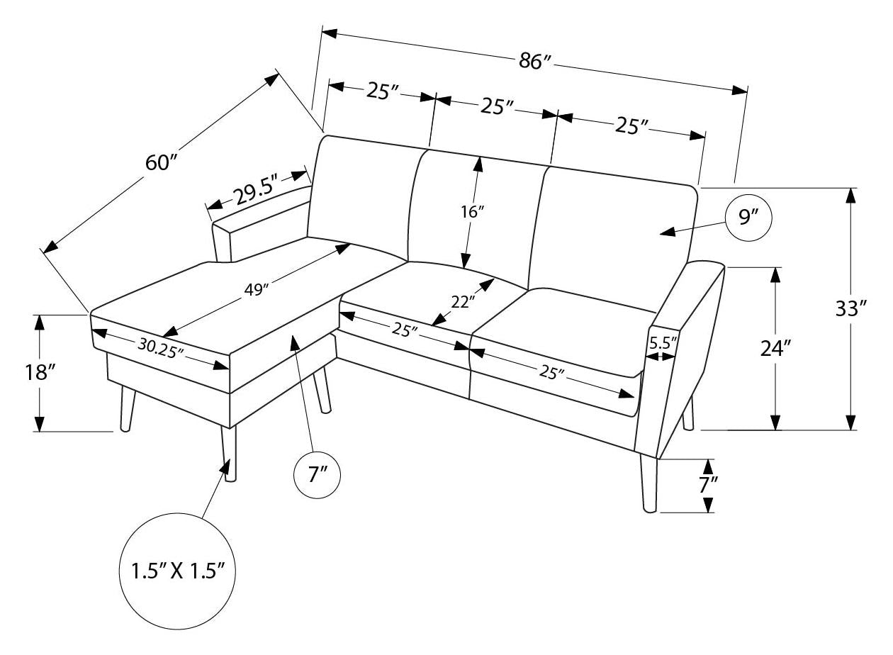 Sofa méridienne 86" Monarch avec deux coussins - RA-08 - tissu gris (8J24A08)