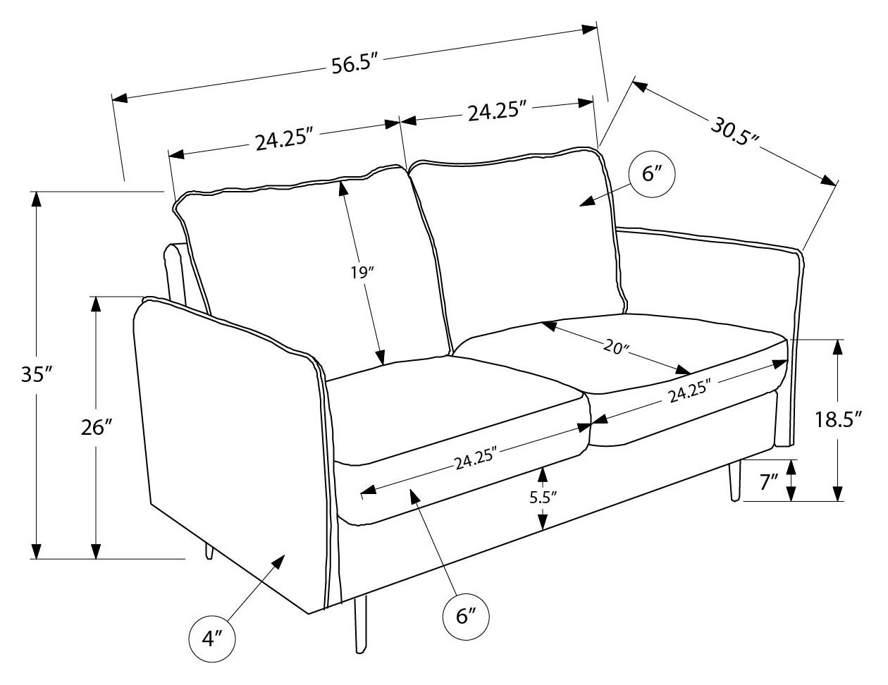 Causeuse 57 po avec deux coussins de Monarch - COACH-18 - tissu gris (8K12C18)