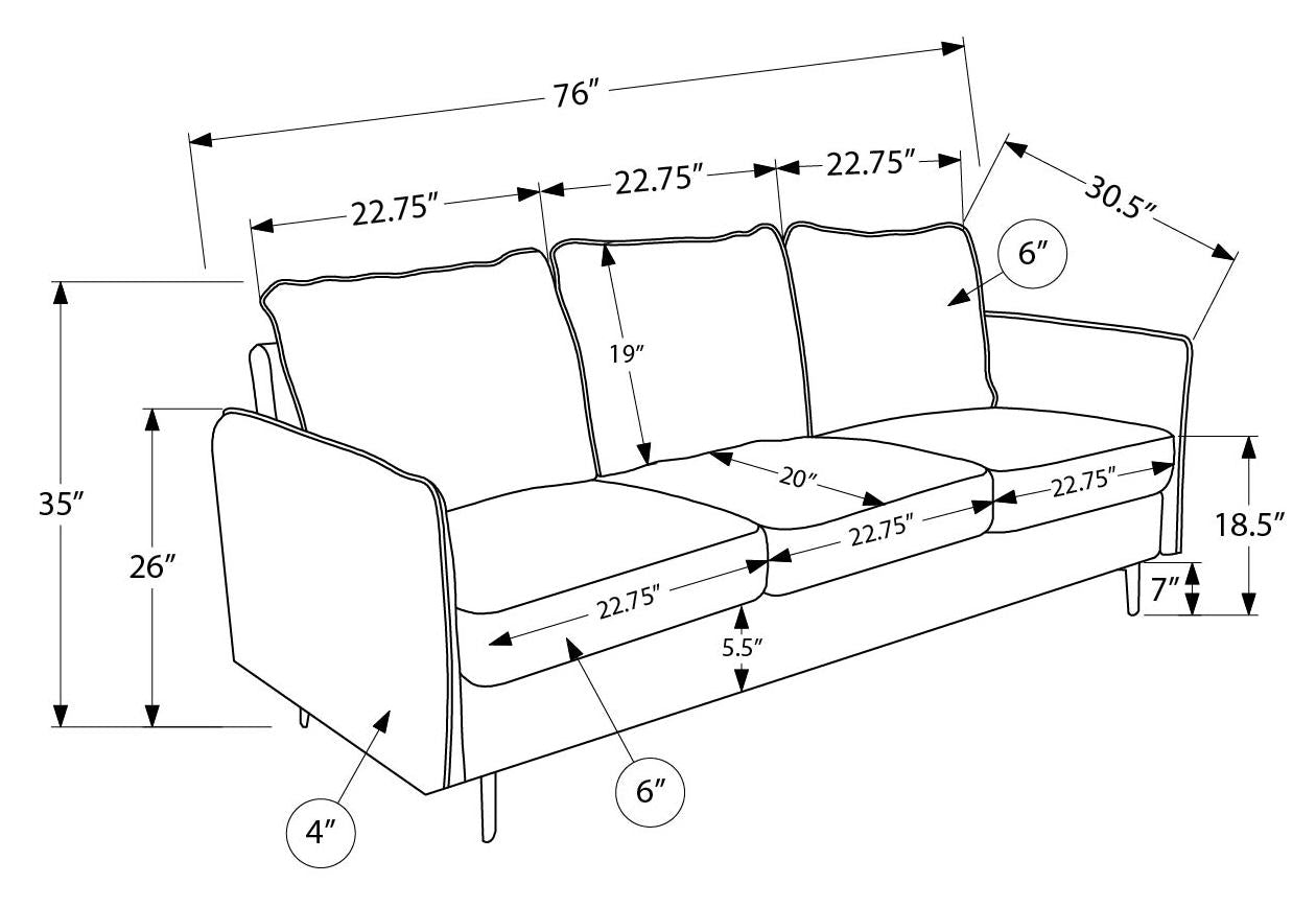 Sofa de 76" Monarch - COACH-18 - tissu gris (8K13C18)