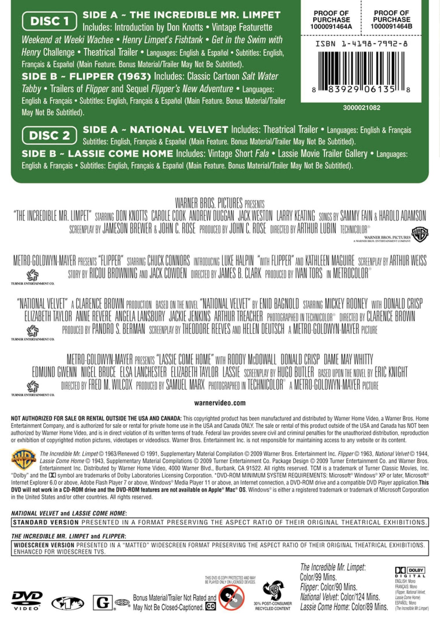 TCM Greatest Classic Films Collection: Family (Lassie Come Home / Flipper / The Incredible Mr. Limpet / National Velvet)