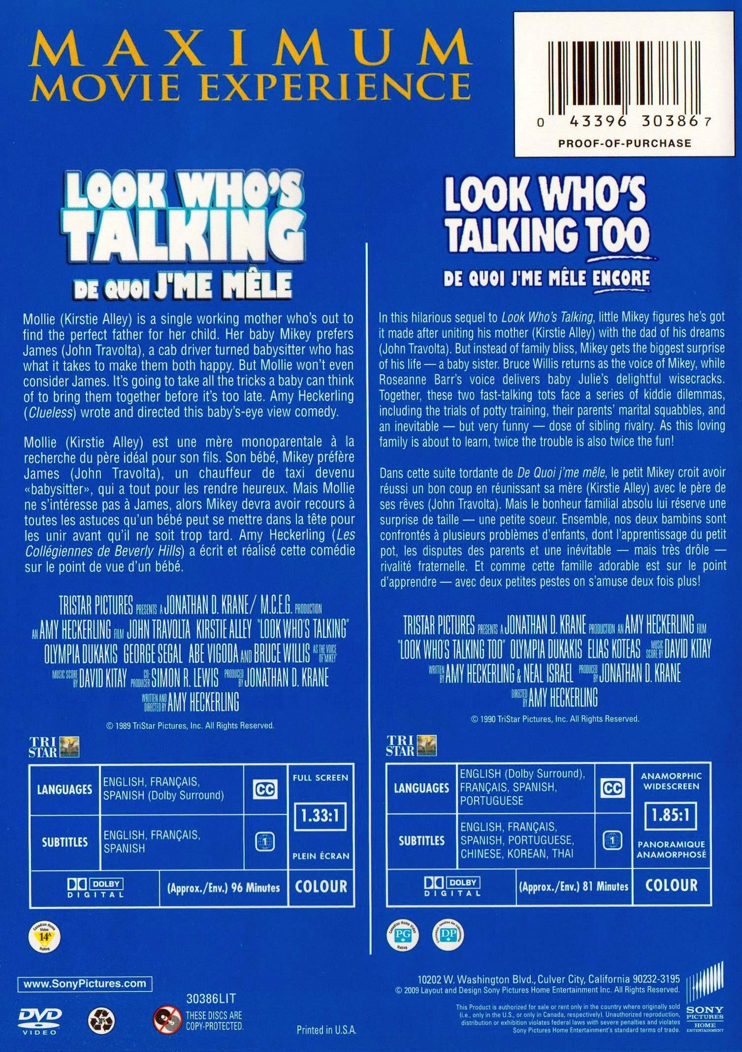 Look Who's Talking + Look Who's Talking Too (Double Feature) - DVD (Used)