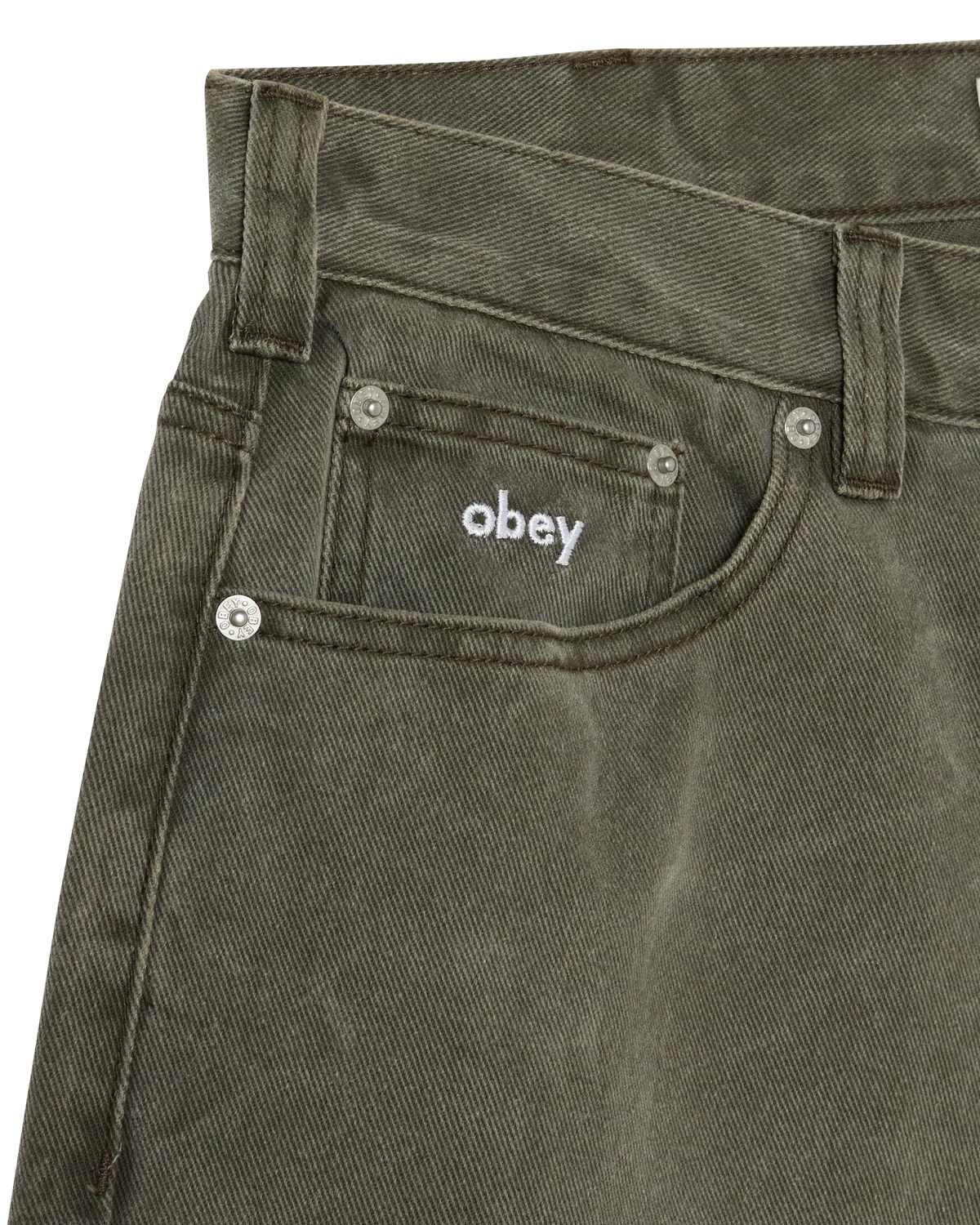 Obey 'Bigwig' Baggy Denim Shorts - Black Olive Wrinkle Wash
