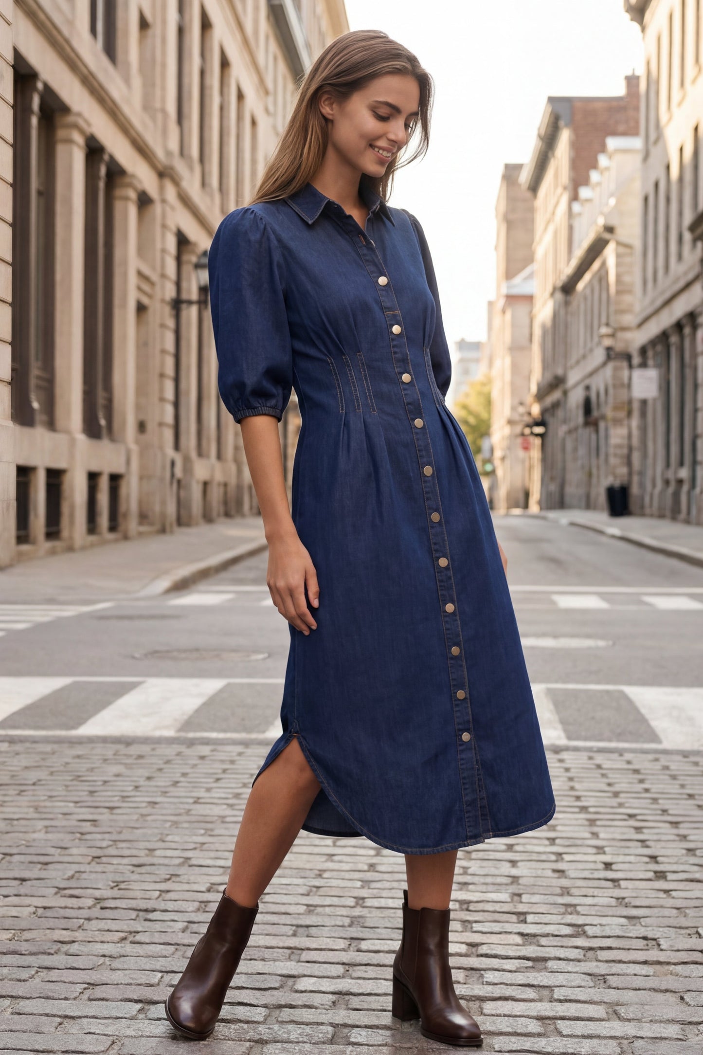 Chrystele Denim Midi Shirt Dress