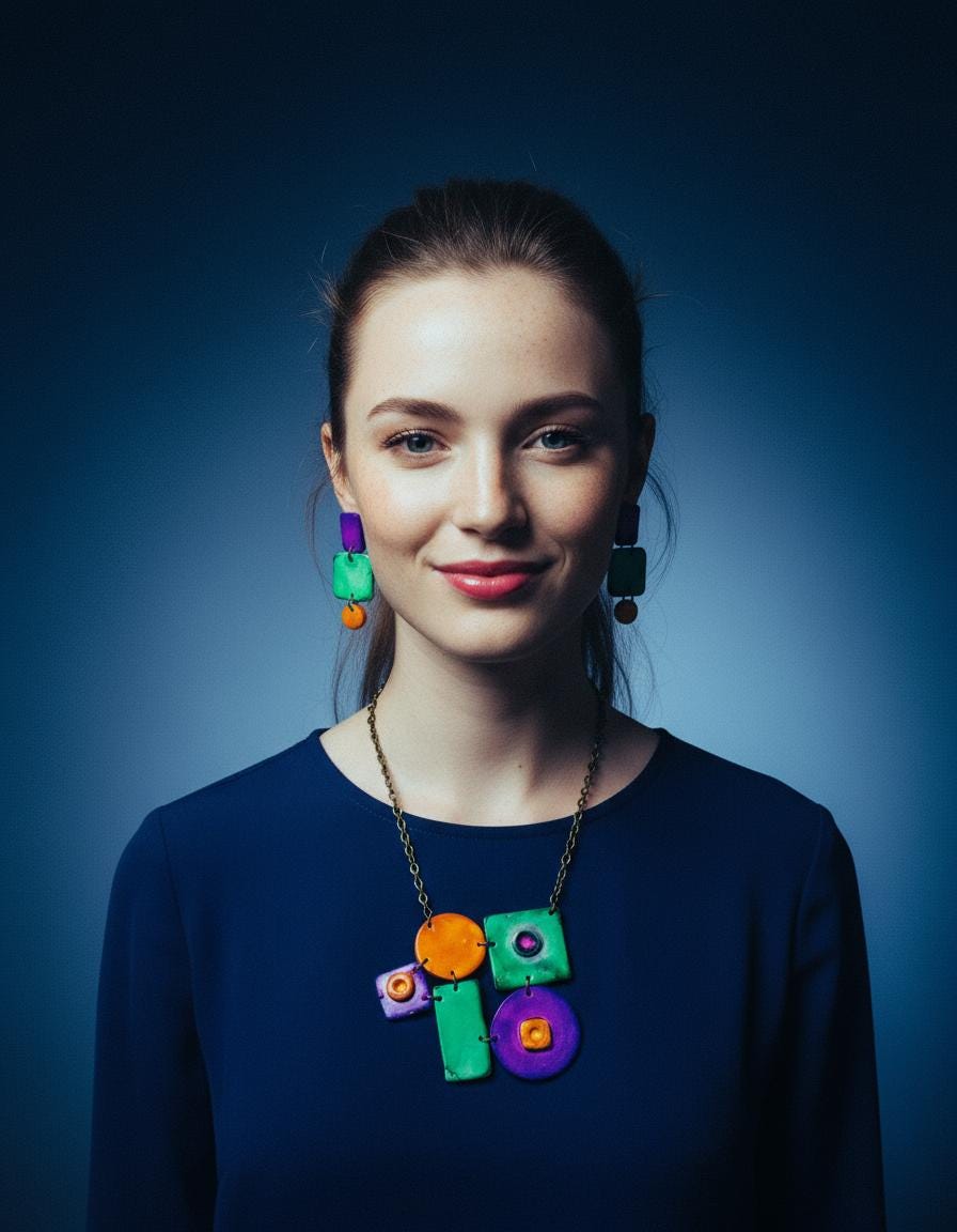 Geometric Statement Jewelry Set, Necklace & Earrings, Turquoise, Purple & Yellow