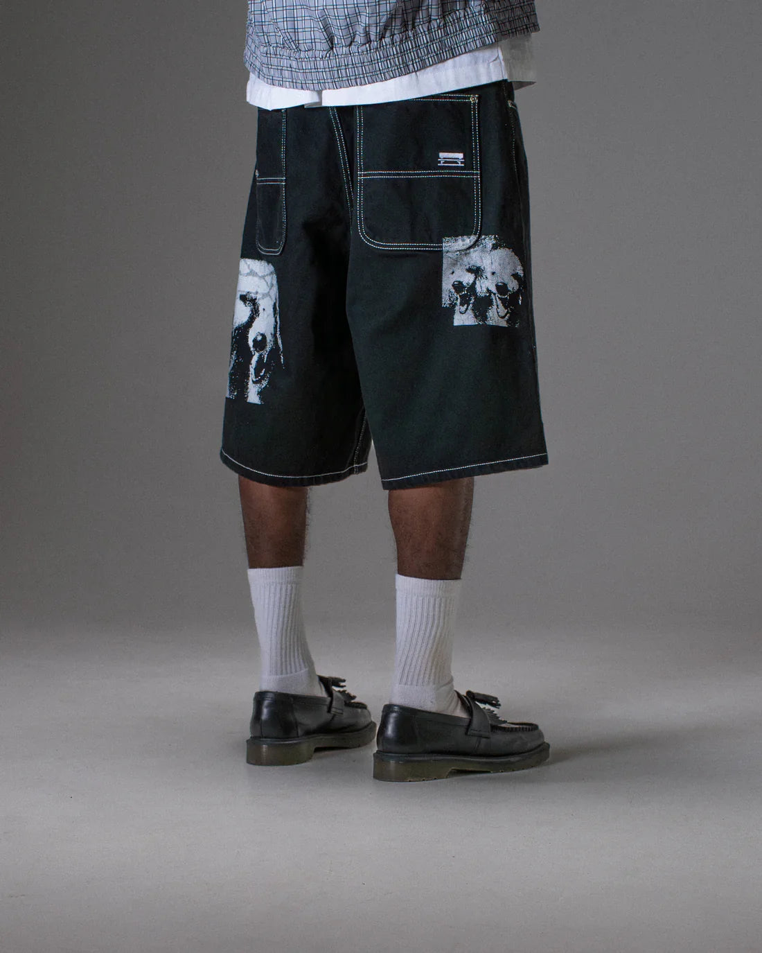 Jacker 'Poodle Pals' Denim Baggy Shorts - Black