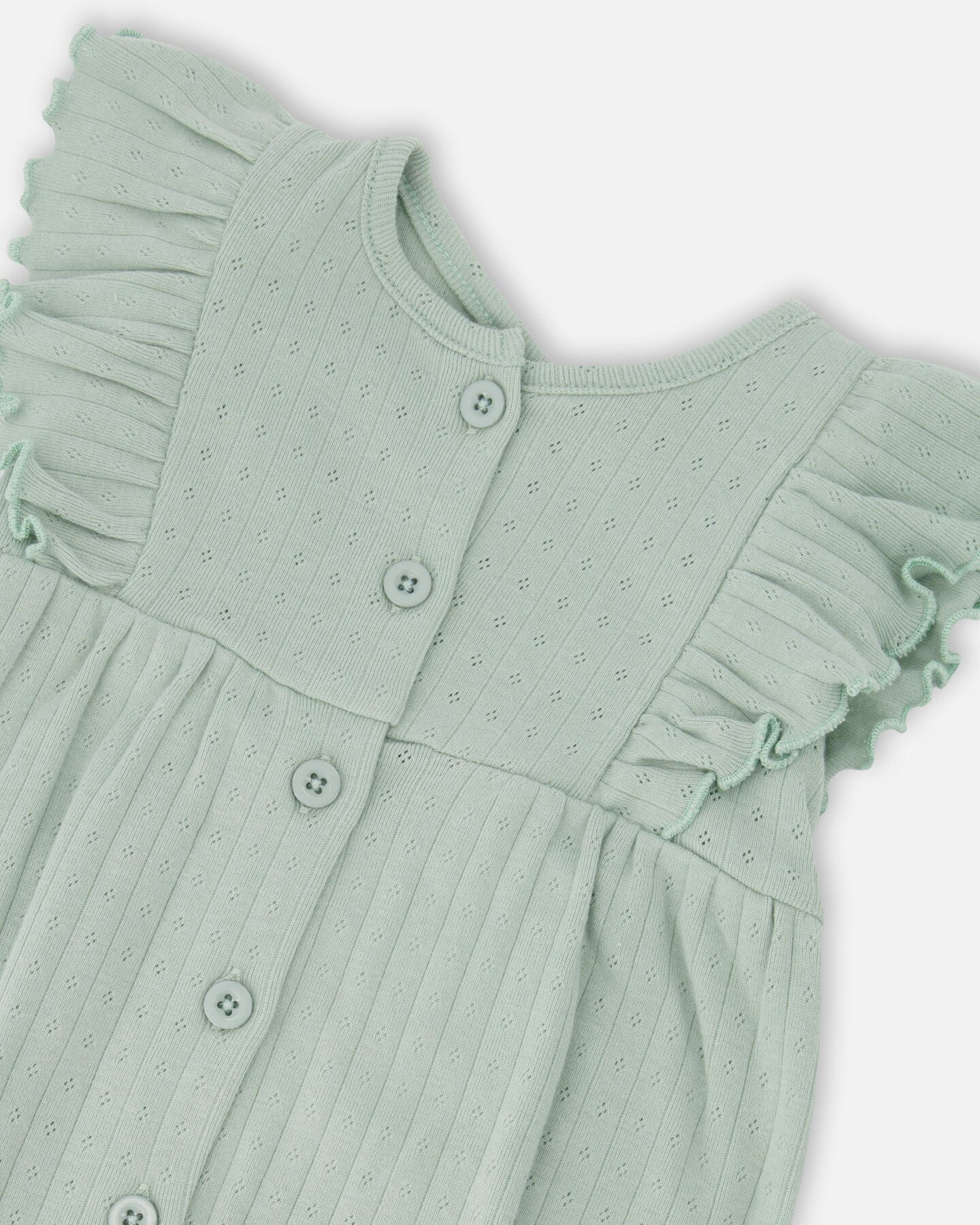 Cotton Pointelle Jersey Romper With Frills Green
