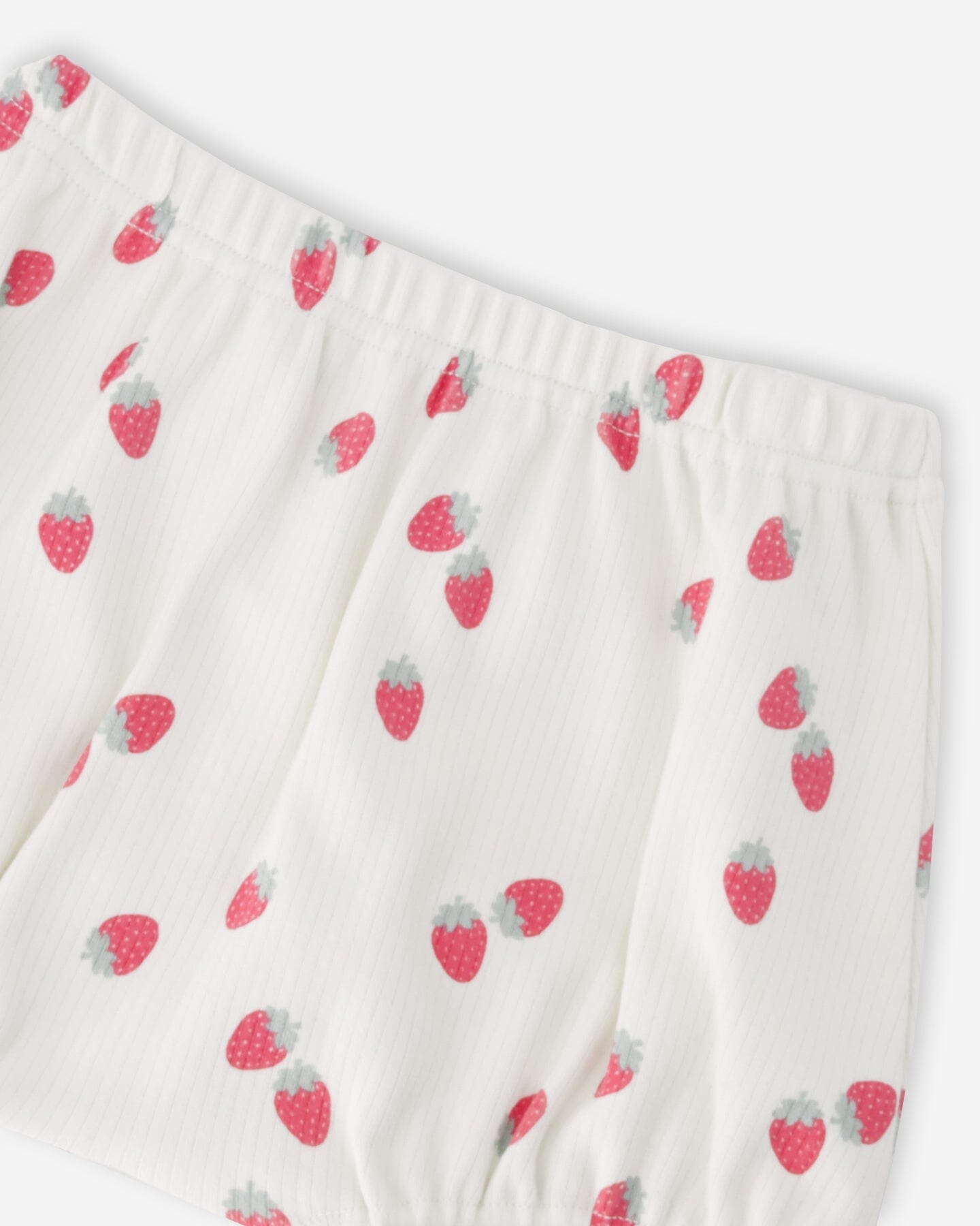 Cotton Rib Jersey Top And Short Set White Printed Strawberries
