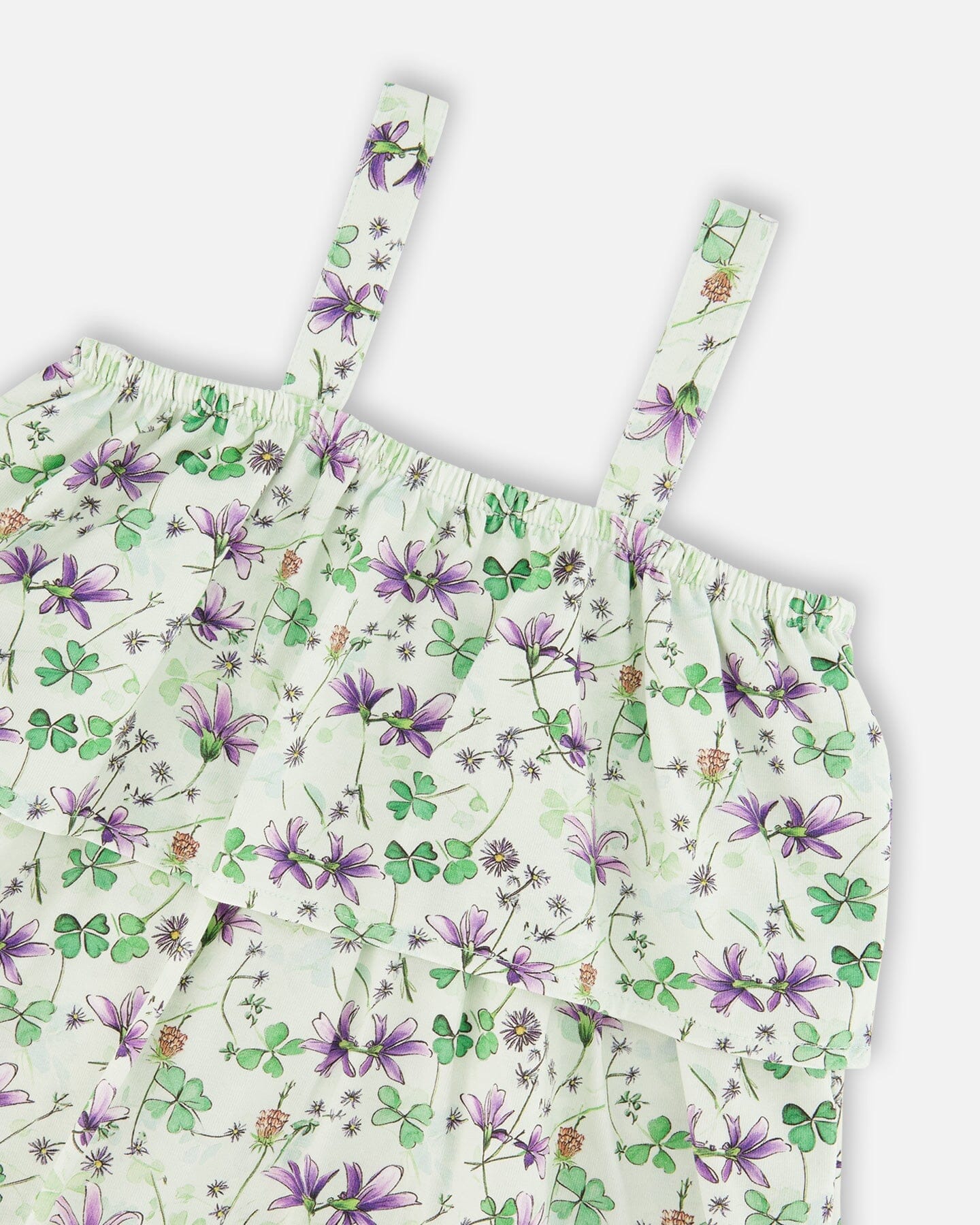 Jersey Romper With Tiers Green Printed Flowers