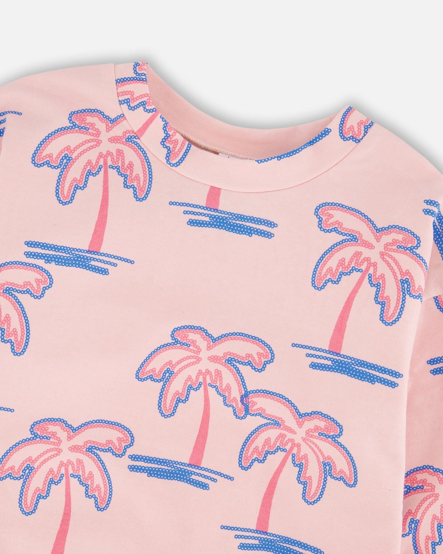 French Terry Sweatshirt Light Pink Palm Print