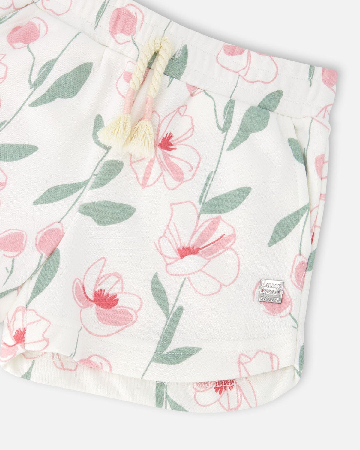 French Terry Shorts Off White Printed Flowers