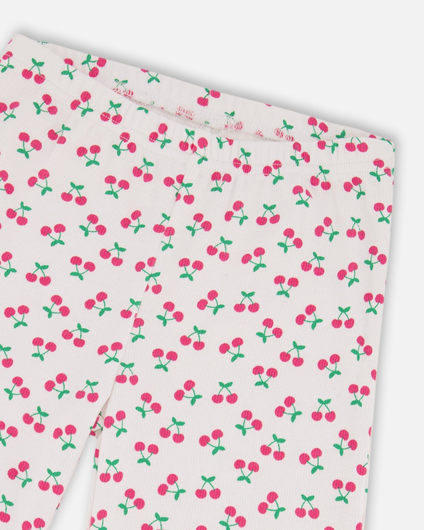 Rib Flare Leg Leggings White Printed Cherries