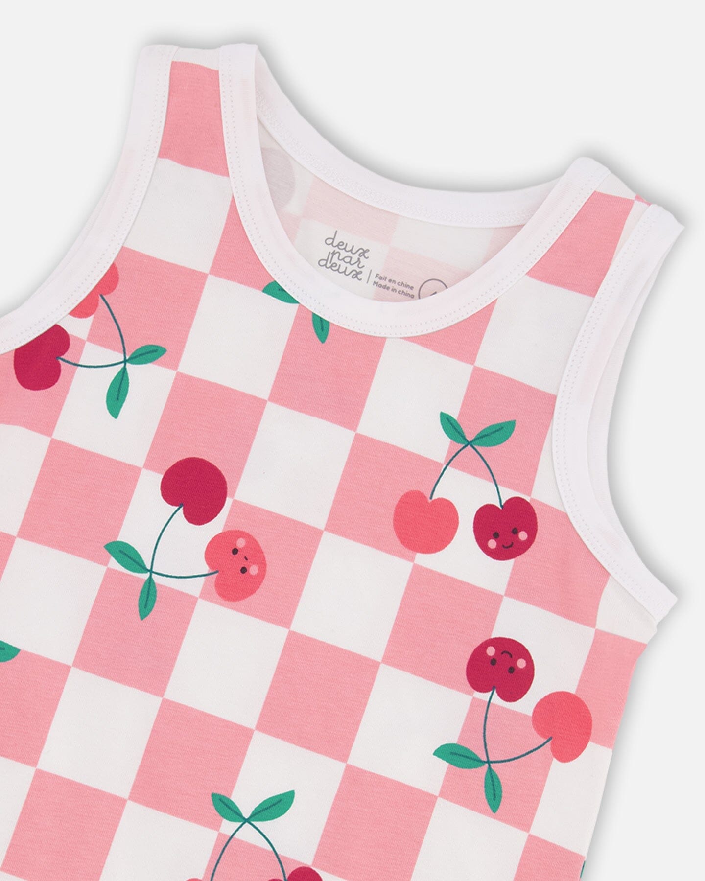 Organic Cotton Jersey Tank Top Pink Printed Cherries