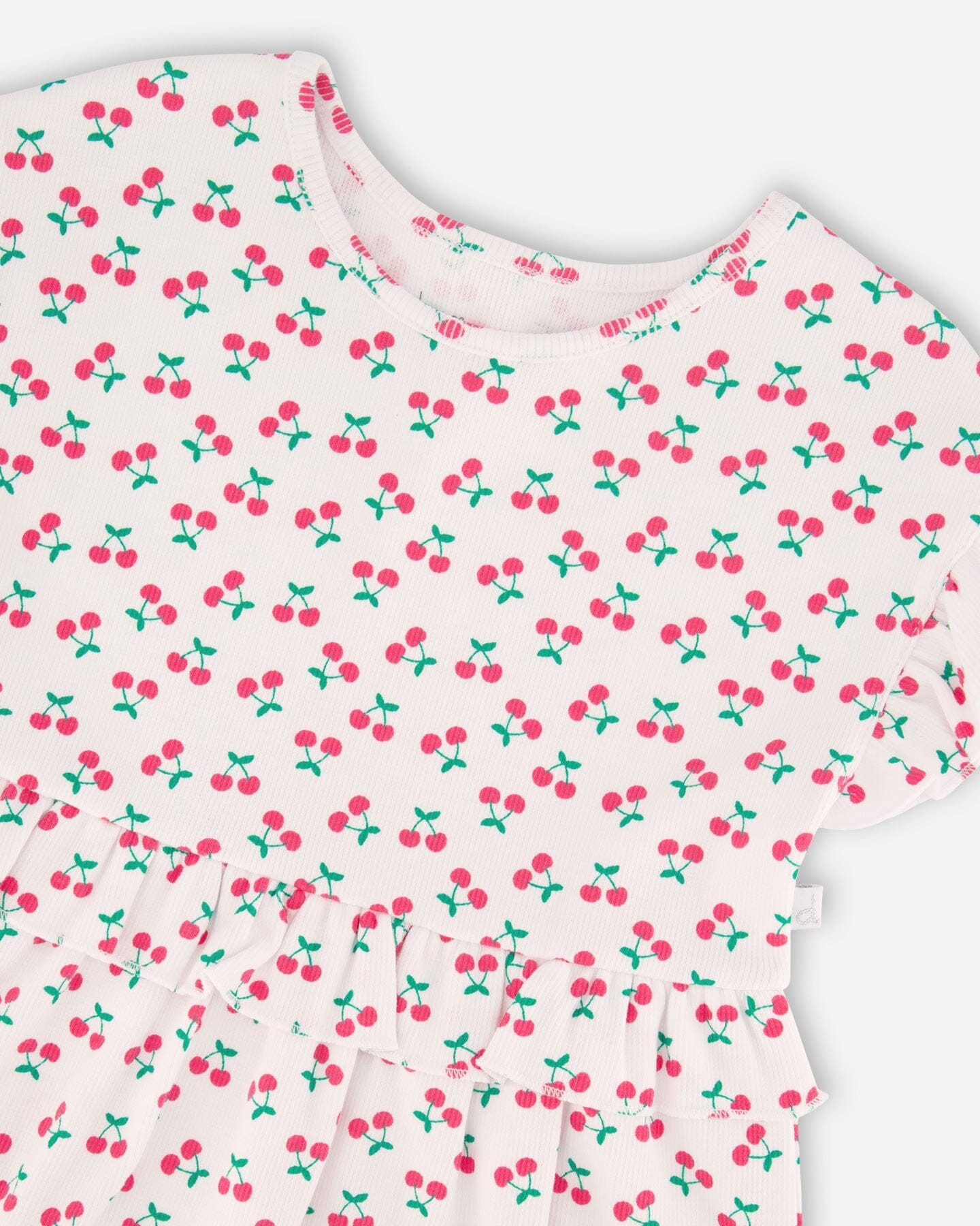 Cotton Rib Dress White Printed Cherries
