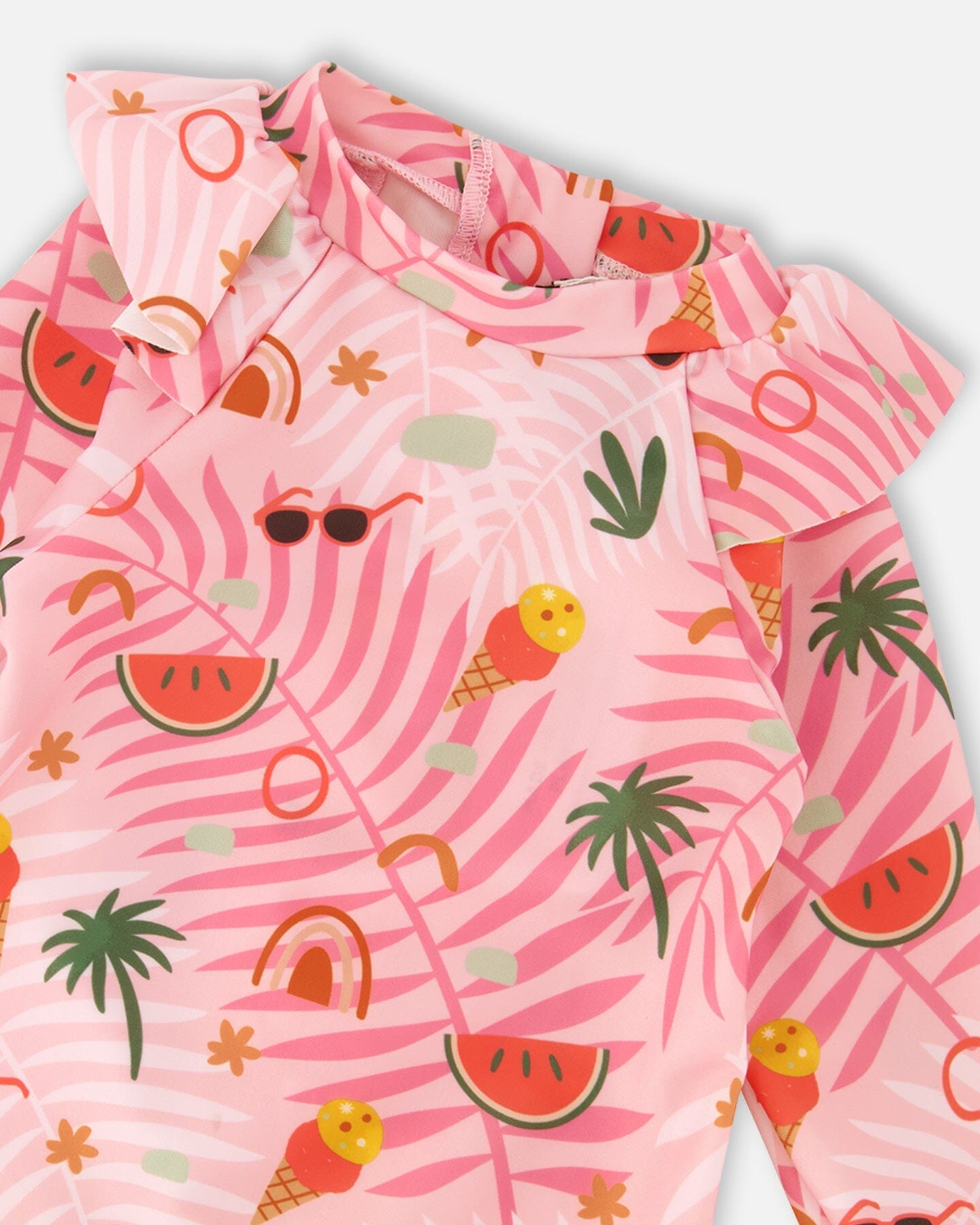 Baby And Toddler One-Piece Long Sleeve Rashguard Pink Beach Print
