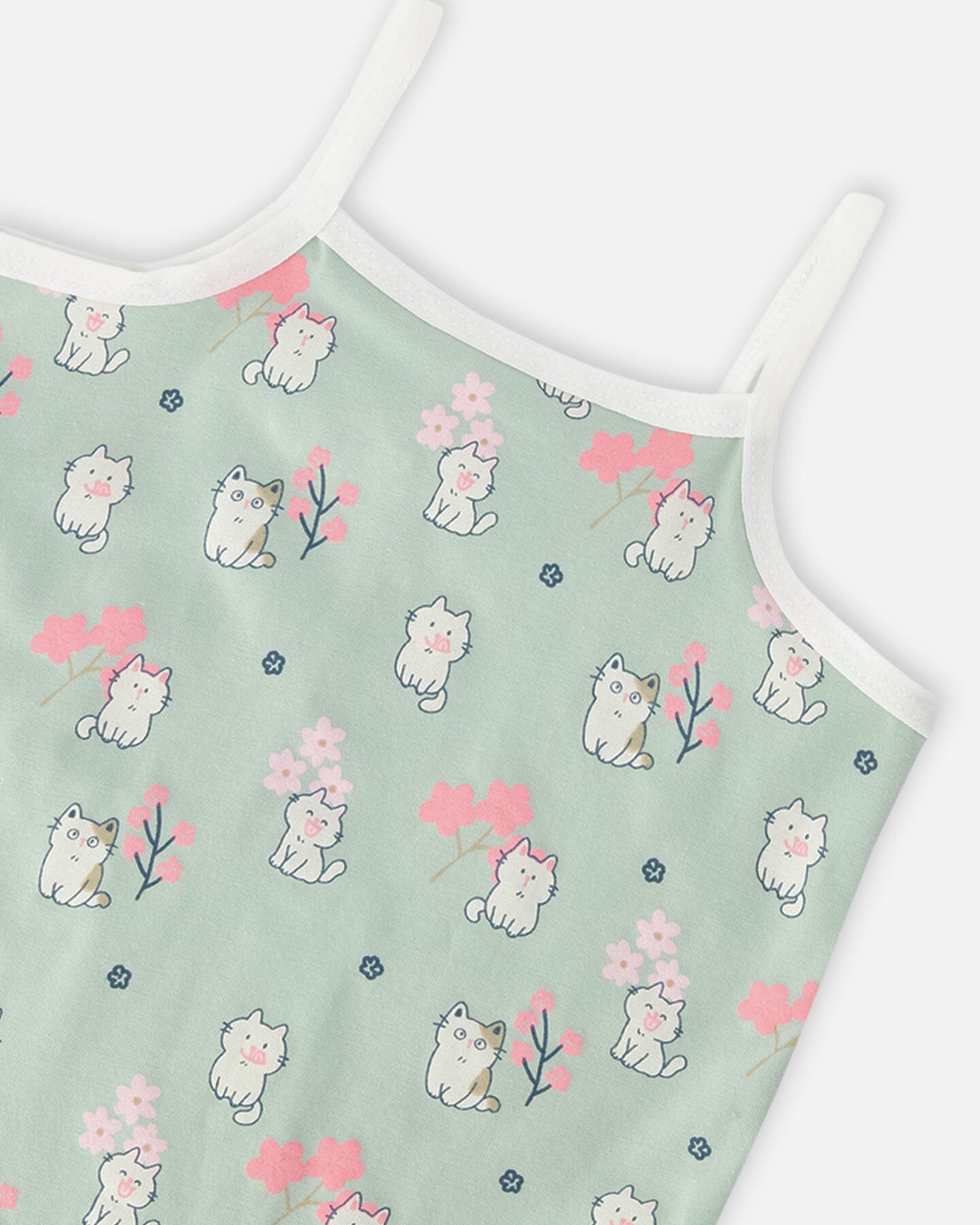 Organic Cotton Tank Underwear Green Kitten Print