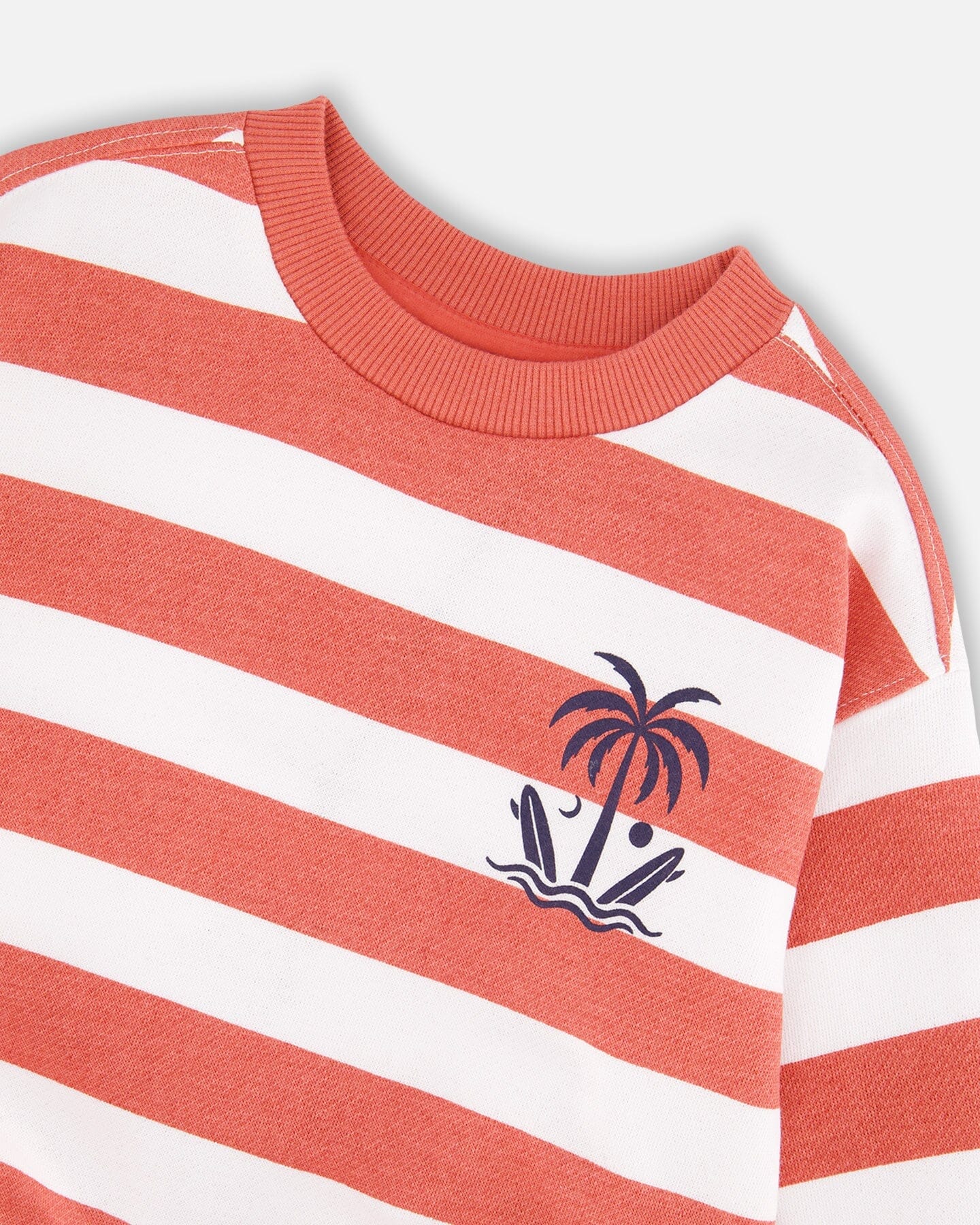 French Terry Sweatshirt Brick And White Stripes