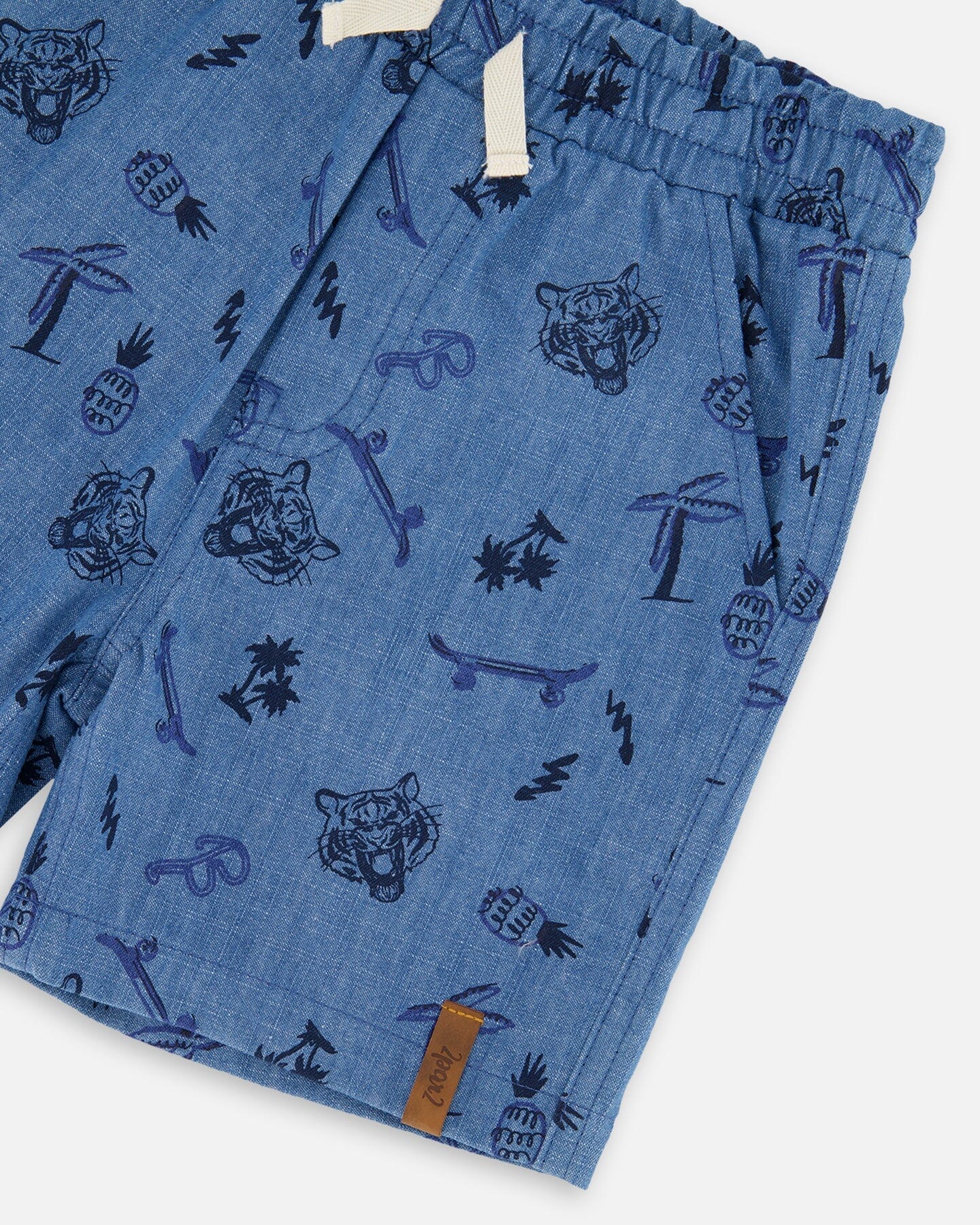 Chambray Shorts Blue Printed Skateboards