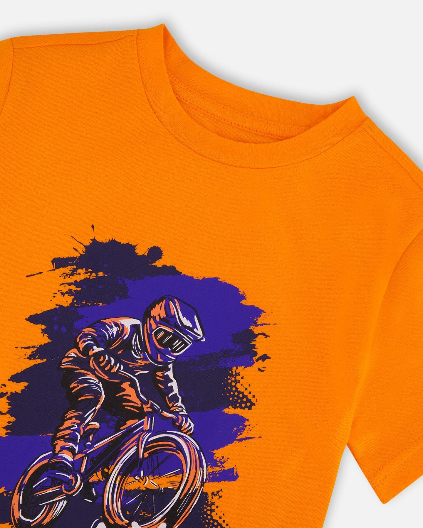 Organic Cotton Jersey T-Shirt With Bmx Print Orange