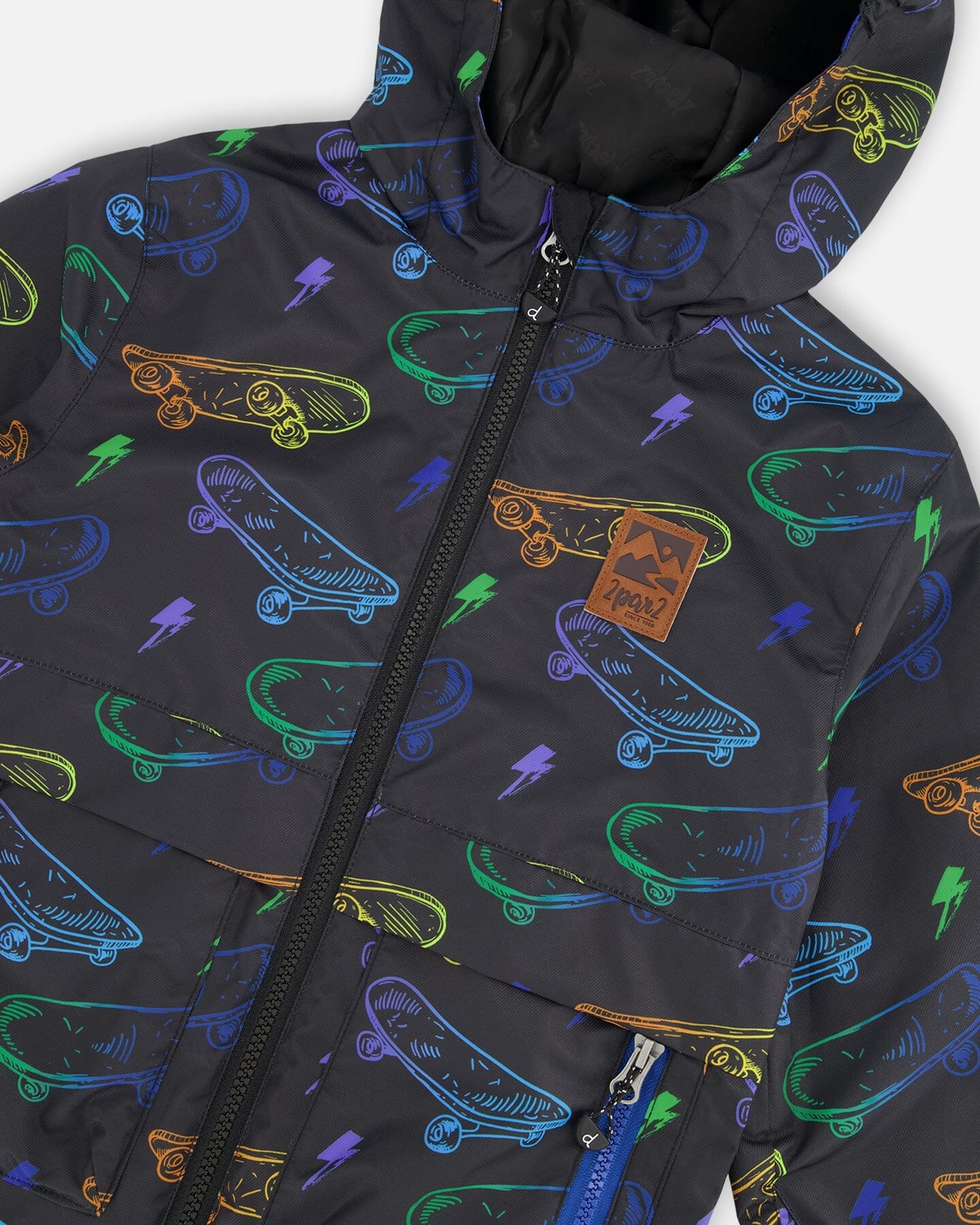 Mid-Season Jacket Black Printed Skateboards