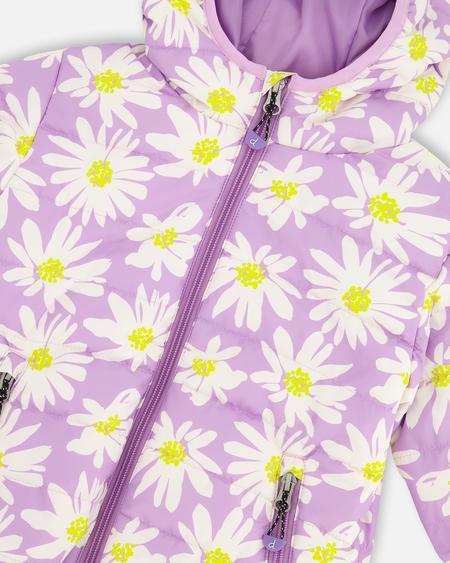 Quilted Mid-Season Jacket Purple Daisy Print